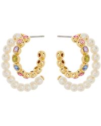 Kate Spade - Imitation Pearl & Colorful Crystal Double Row Hoop Earrings - Lyst