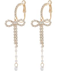 Tasha - Crystal Bow & Imitation Pearl Drop Hoop Earrings - Lyst
