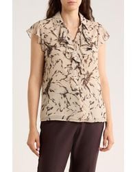 Calvin Klein - Cap Sleeve Ruffle Button-Up Shirt - Lyst