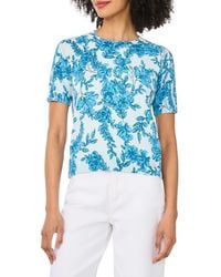Cece - Printed Short Sleeve Cotton Sweater - Lyst