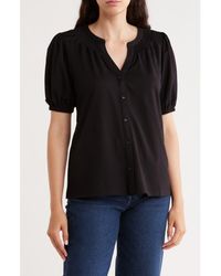 Bobeau - Short Sleeve Piqué Knit Button-Up Shirt - Lyst