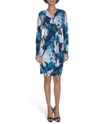 Calvin Klein - Floral Long Sleeve Faux Wrap Dress - Lyst