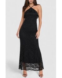 Bebe - Lace Ruffle Halter Maxi Dress - Lyst