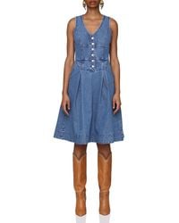 Avec Les Filles - Button Front Sleeveless Denim Fit & Flare Dress - Lyst