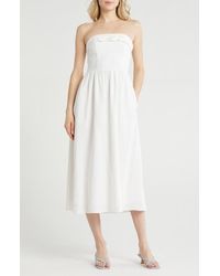 Wayf - Strapless Linen Blend Midi Dress - Lyst