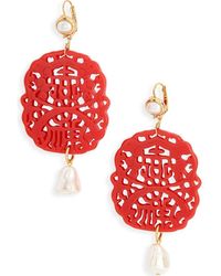 Kenneth Jay Lane - Carved Stone Faux Pearl Drop Earrings - Lyst