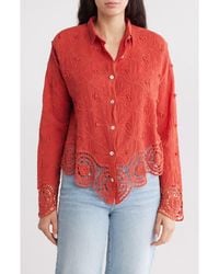 Forgotten Grace - Floral Lace Trim Long Sleeve Button-Up Shirt - Lyst