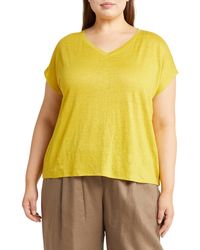 Eileen Fisher - V-neck Organic Linen T-shirt - Lyst