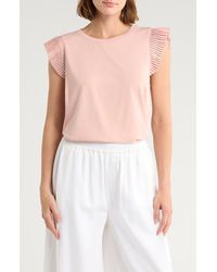 Democracy - Mix Media Plissé Sleeve T-Shirt - Lyst