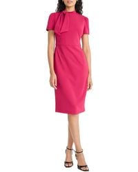 Maggy London - Tie Neck Puff Sleeve Scuba Crepe Dress - Lyst