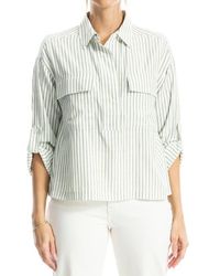 Max Studio - Grid Print Roll Sleeve Popover Shirt - Lyst