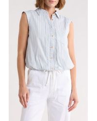 Democracy - Cap Sleeve Bubble Hem Cotton Seersucker Top - Lyst
