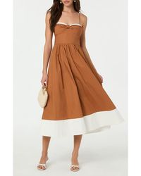 Astr Hadleigh Scallop Detail Cotton Blend Midi Dress in Blue | Lyst