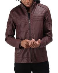 Xray Jeans - Faux Leather Hooded Moto Jacket With Faux Fur Lining - Lyst