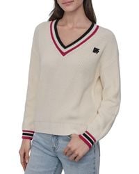 DKNY - V-Neck Shaker Stitch Cotton Sweater - Lyst