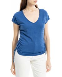 Max Studio - Cap Sleeve Ruched Crinkled Knit Top - Lyst