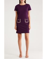 Tommy Hilfiger - Short Sleeve Scuba Crepe Contrast Trim Dress - Lyst