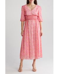 Taylor Dresses - Floral Puff Sleeve Smocked Waist Maxi Dress - Lyst