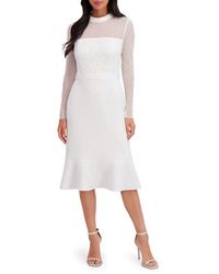 London Times - Long Sleeve Faux Pearl Illusion Midi Dress - Lyst