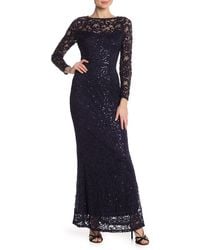 Marina - Sequin Lace Long Sleeve Gown - Lyst