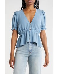 Melrose and Market - Button Detail Puff Sleeve Top - Lyst