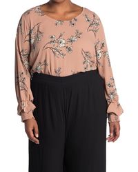 Pleione - Scoop Neck Smocked Ruffle Cuff Floral Print Top - Lyst