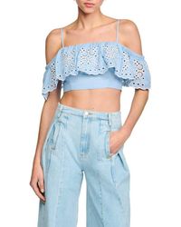 Sandro - Alon Ruffle Eyelet Cold Shoulder Crop Top - Lyst