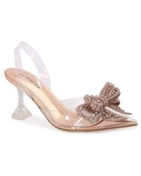 BERNESS - Nina Rhinestone Bow Clear Kitten Heel Pump - Lyst