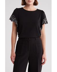 Adrianna Papell - Embroidered Trim T-shirt - Lyst