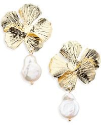 Cara - Pearl Drop Flower Earrings - Lyst