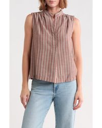 Max Studio - Striped Sleeveless Stand Collar Top - Lyst
