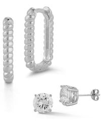 Glaze Jewelry - Set Of 2 Cubic Zirconia Stud & Twisted Oval Huggie Hoop Earrings - Lyst