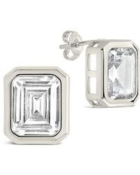 Sterling Forever - Camille Bezel Cubic Zirconia Stud Earrings - Lyst
