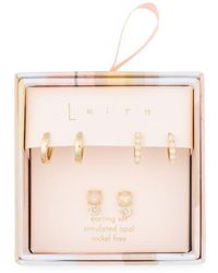 Leith - 3-Pack Faux Opal & Cz Earrings - Lyst