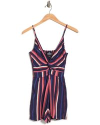 Angie Striped Twist Front Romper In Red At Nordstrom Rack