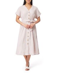 C&C California - Grace Button Front Cotton Gauze Midi Dress - Lyst
