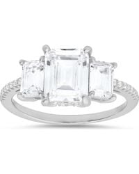 Queen Jewels - Sterling 3-Stone Cz Emerald Cut Ring - Lyst