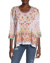 Johnny Was Sandra Embroidered Dolman-sleeve Georgette Top - White