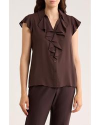 Calvin Klein - Cap Sleeve Ruffle Front Button-Up Shirt - Lyst