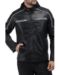 Xray Jeans - Faux Leather Hooded Moto Jacket - Lyst