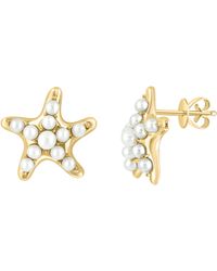 Effy - 14k Yellow Gold & 2.5-3mm Cultured Pearl Starfish Stud Earrings - Lyst