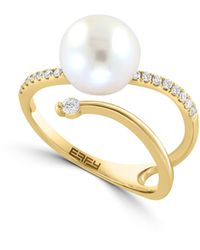 Effy - 14k Yellow Gold Diamond & Freshwater Pearl Open Ring - Lyst