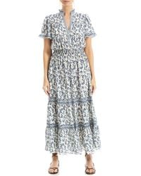 Max Studio Smocked Fit & Flare Maxi Dress in Blue | Lyst