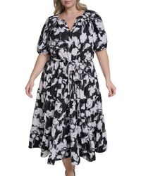 navy blue dress for baby girl Calvin Klein V-Neck Short Sleeve Midi Dress Women's Dress Black : 8