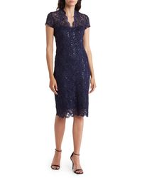 Marina - Sequin Lace Cap Sleeve Sheath Dress - Lyst
