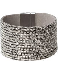 Saachi - Rock 'N' Roll Chain Detailed Leather Cuff Bracelet - Lyst