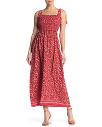 max studio floral print smocked maxi dress