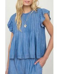 Blu Pepper - Ruffle Cap Sleeve Chambray Babydoll Top - Lyst