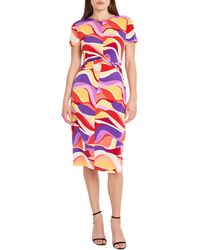 DONNA MORGAN FOR MAGGY - Twist Front Short Sleeve Midi Dress - Lyst