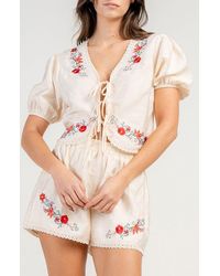Beivy - Gauze Embroidered Lace Up Top & Shorts Set - Lyst